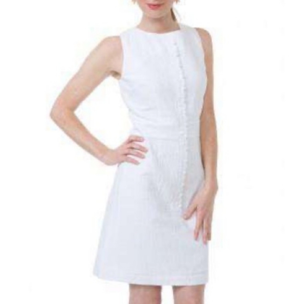 NWT Southern Proper Seersucker Scallop Dress Women's 4 White Casual Comfy Retro